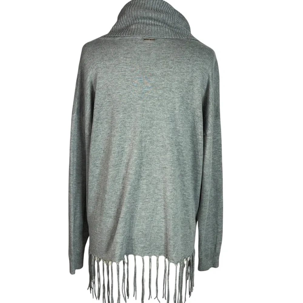 Michael Kors Cowl Neck Fringe Hem Sweater Pearl Heather Gray Size L
